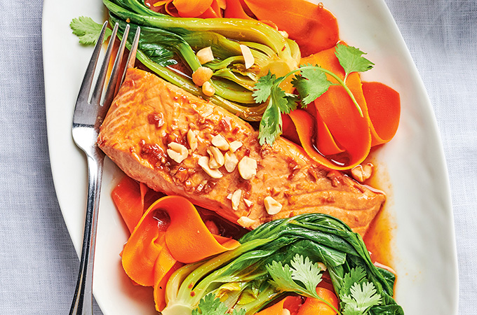 Ginger-Glazed Salmon with Bok Choy and Carrots