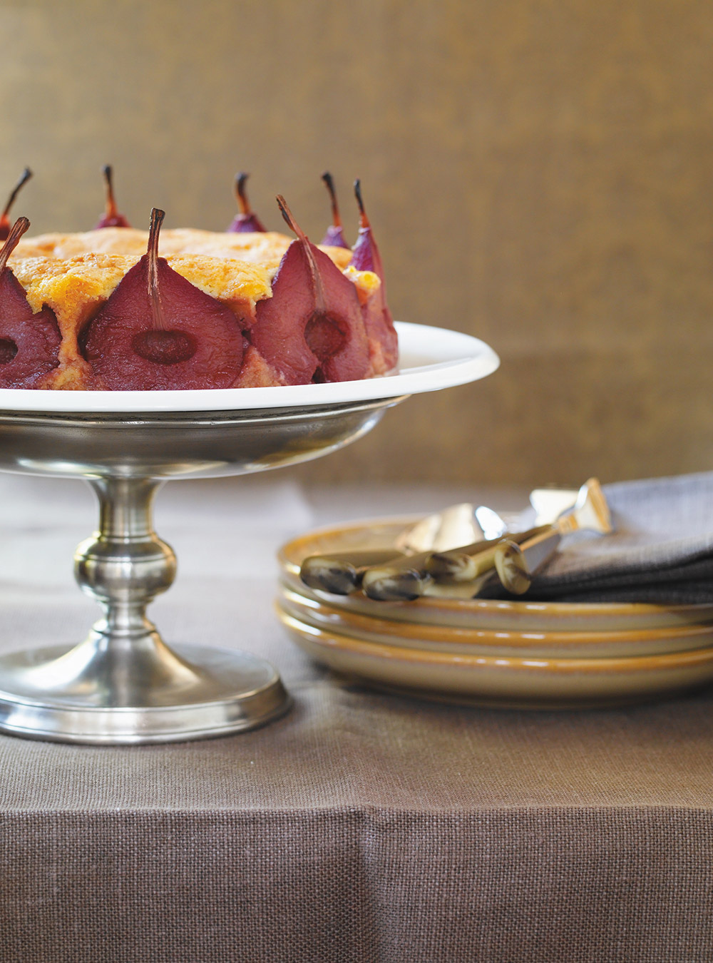 Marzipan Cake with Pears Poached in Red Wine