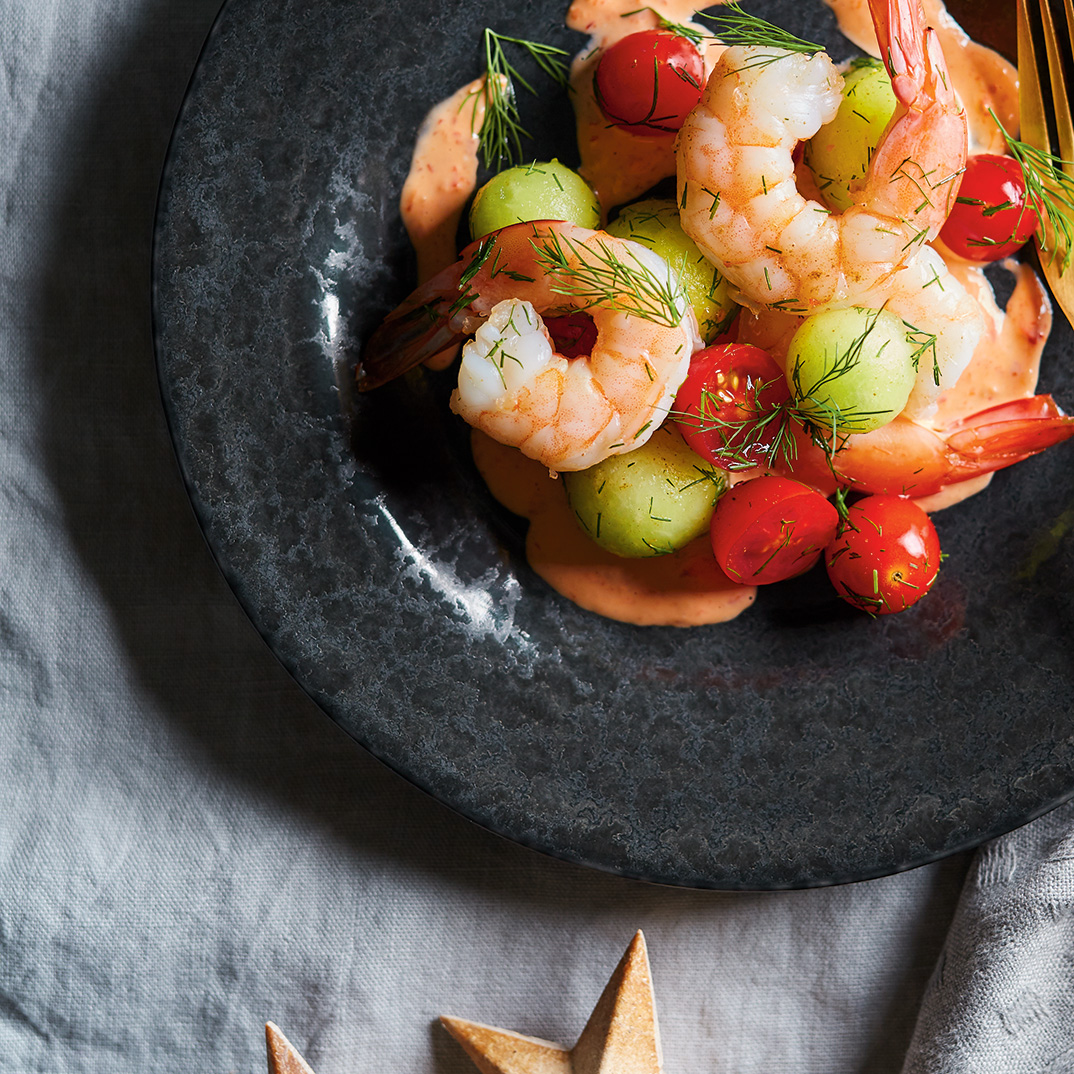 Shrimp Cocktail Salad with Tomato and Honeydew | Ricardo