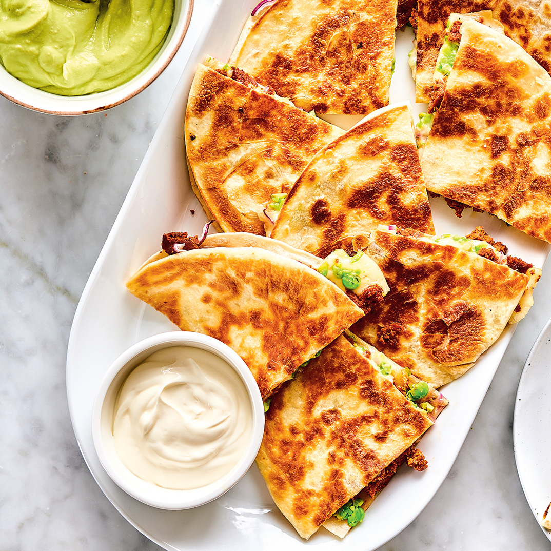 Quesadillas aux petits pois, aux edamames et au seitan RICARDO