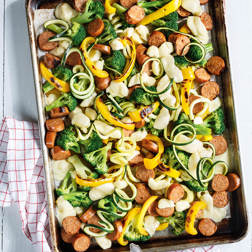 Sausage, Vegetable and Cheese Sheet Pan