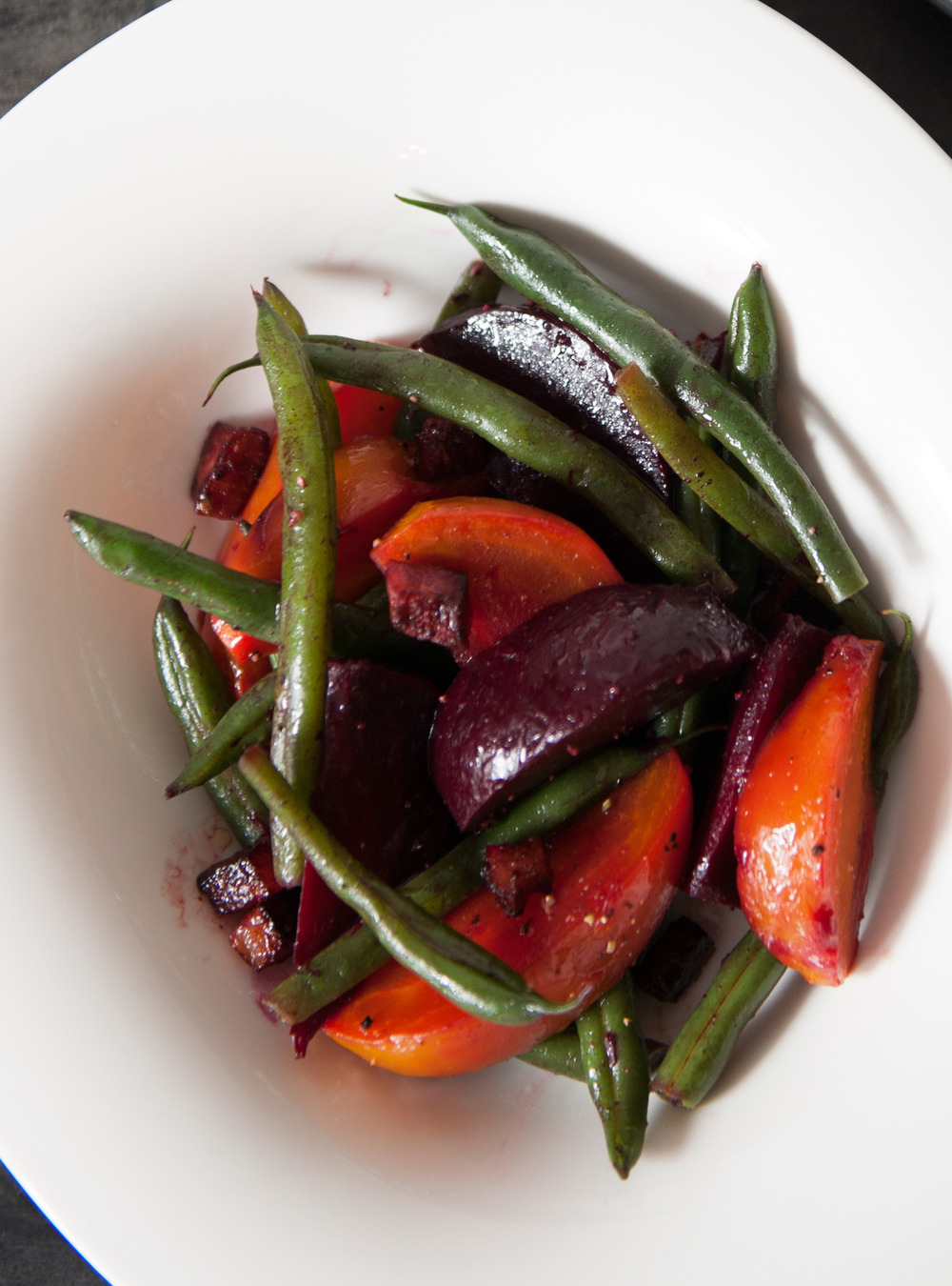 Warm Beet Salad with Bacon and Green Beans