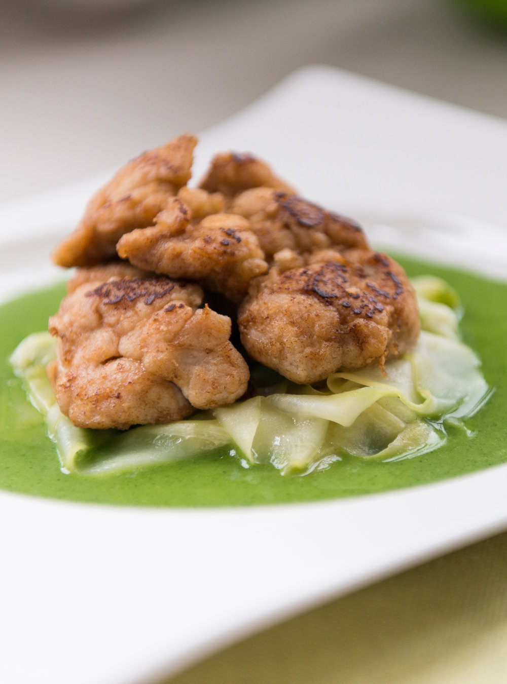 Stelio Perombelon’s Seared Sweetbread with Warm Cucumber and Parsley Butter