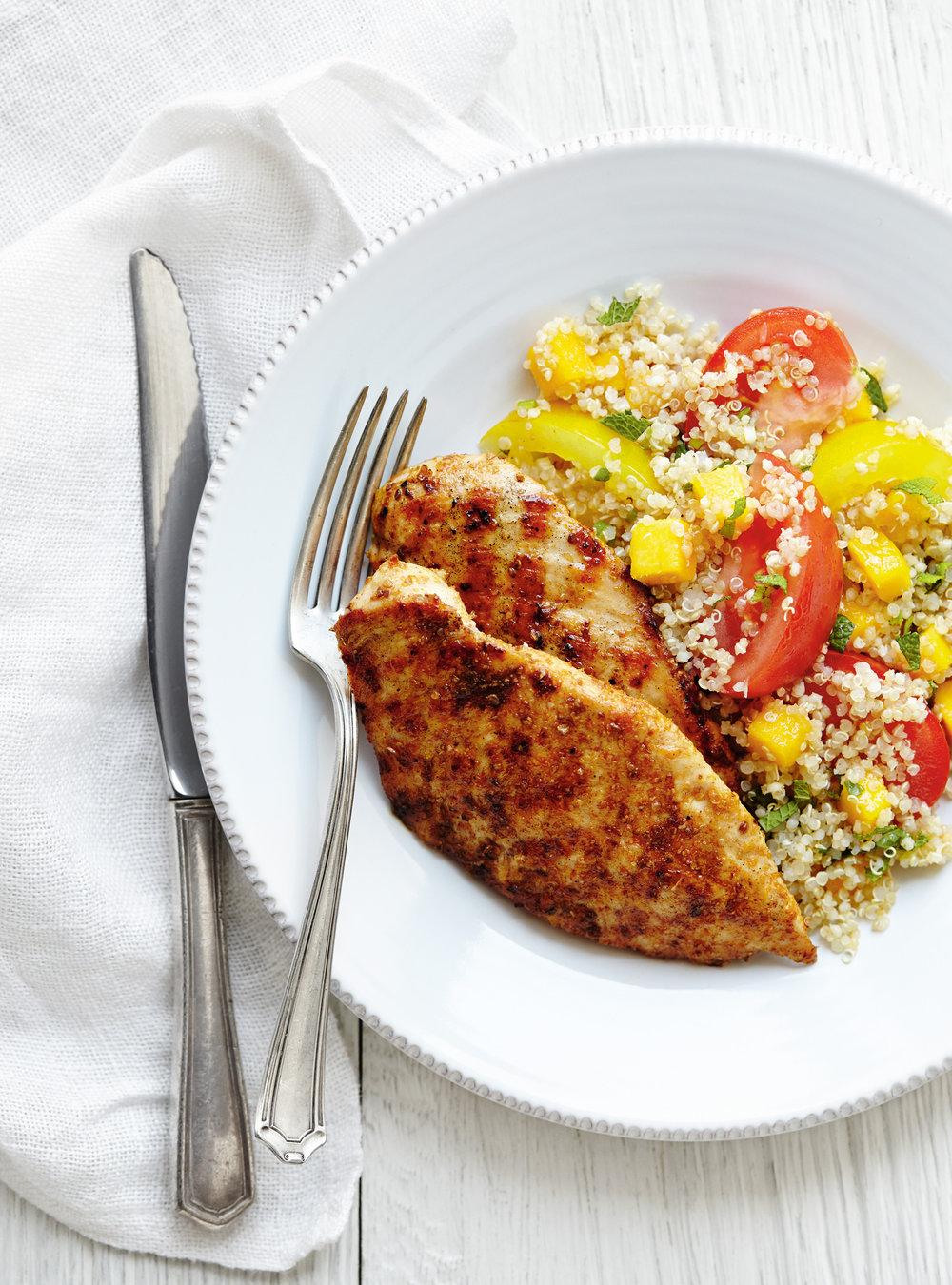 Grilled Chicken with Tomato, Mango and Quinoa Salad