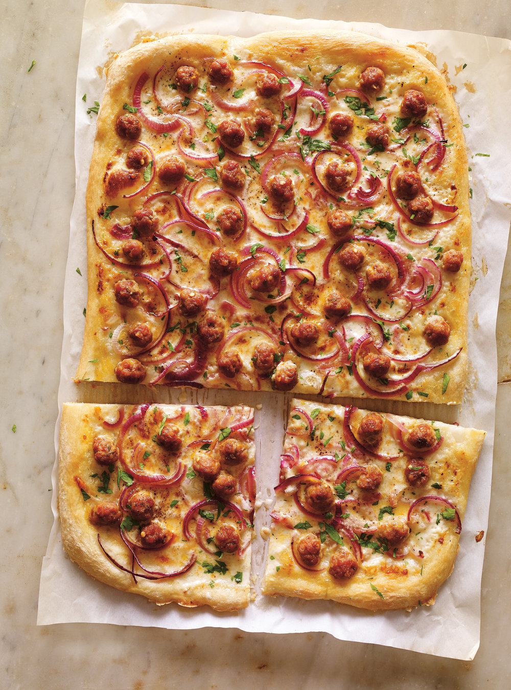 Parmesan Cream and Sausage Pizza