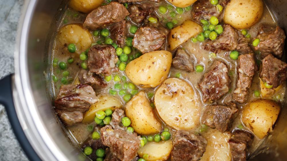 Pressure Cooker Creamy Beef Stew with Peas