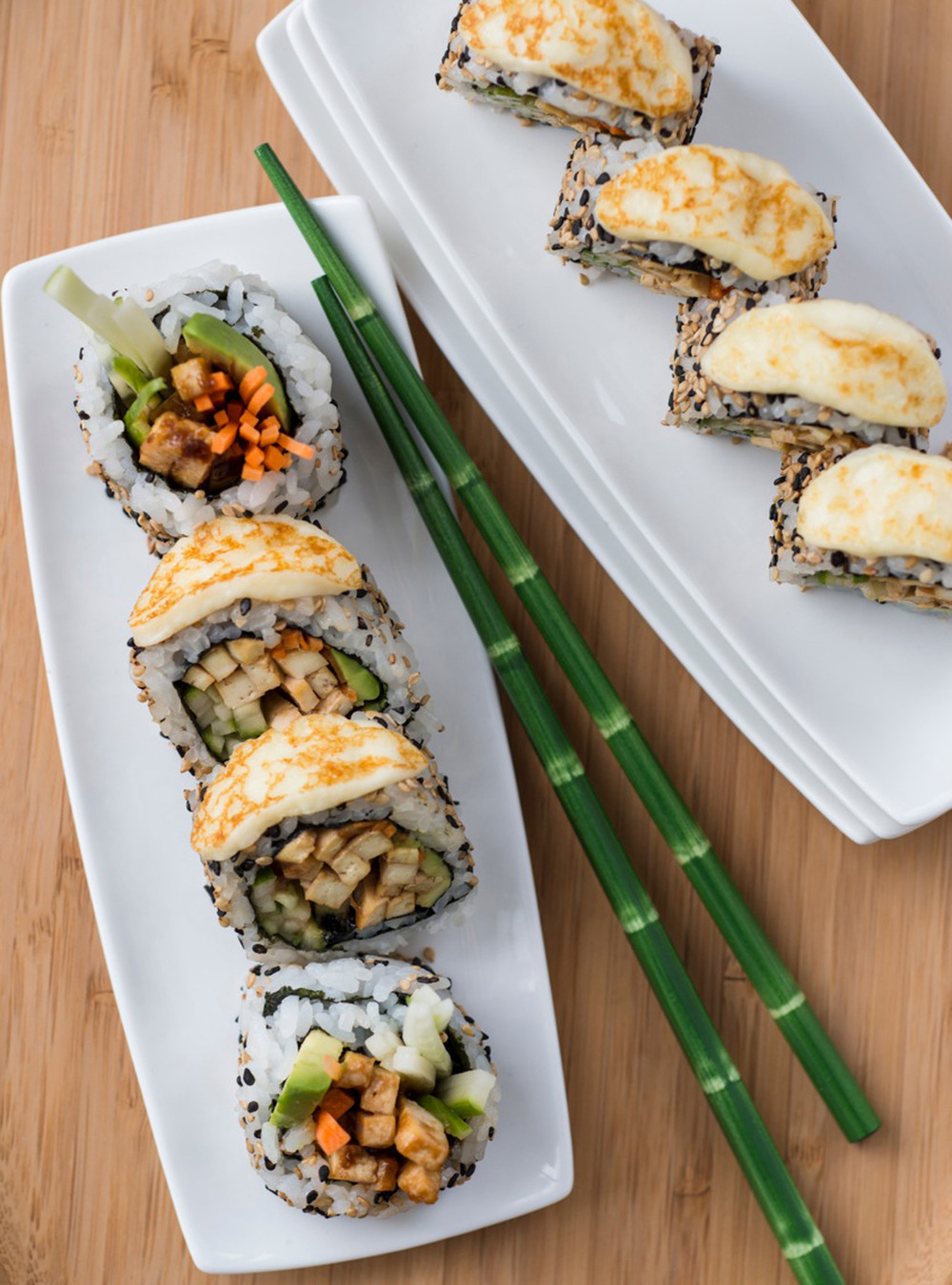 Vegetarian Sushi Rolls with Tofu, Ginger and Grilled Cheese