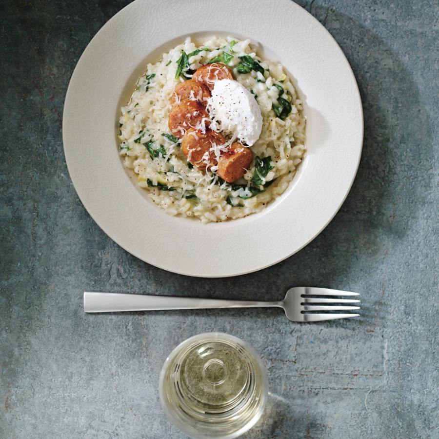 Risotto au four au poireau et aux épinards