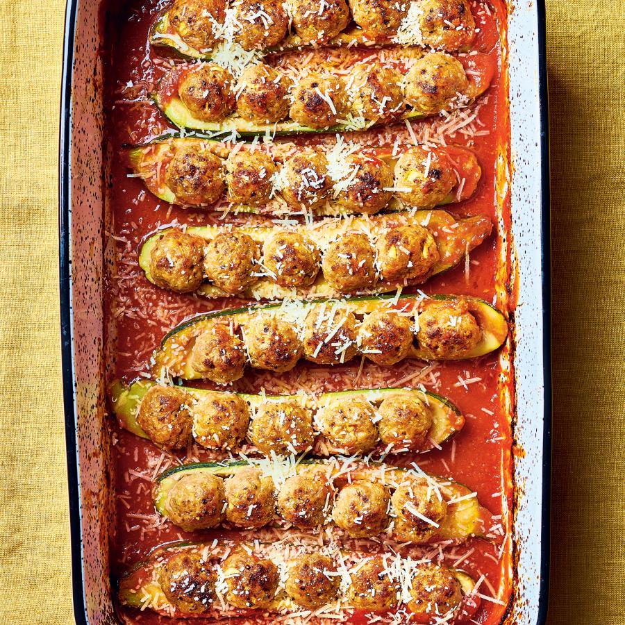 Courgettes farcies aux boulettes