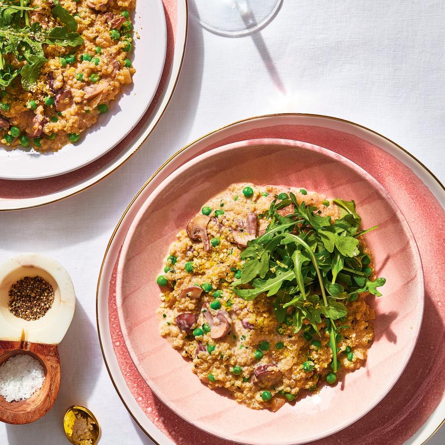Risotto de quinoa aux petits pois et aux champignons (quinotto)