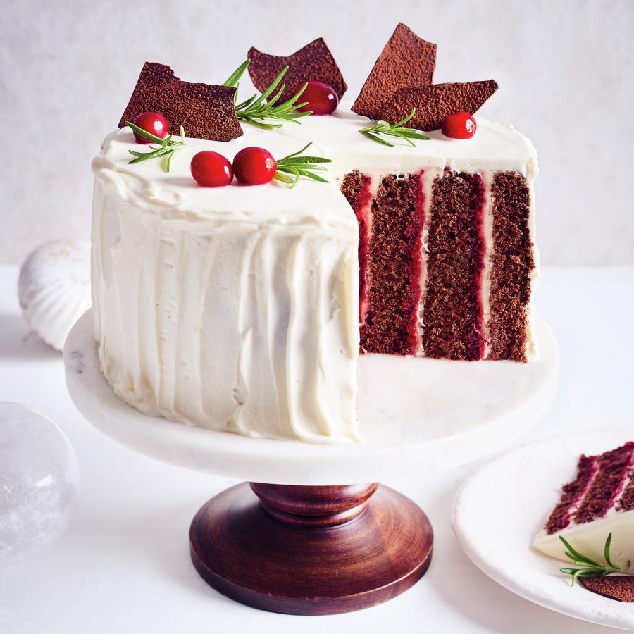 Bûche roulée à la verticale aux canneberges et au chocolat