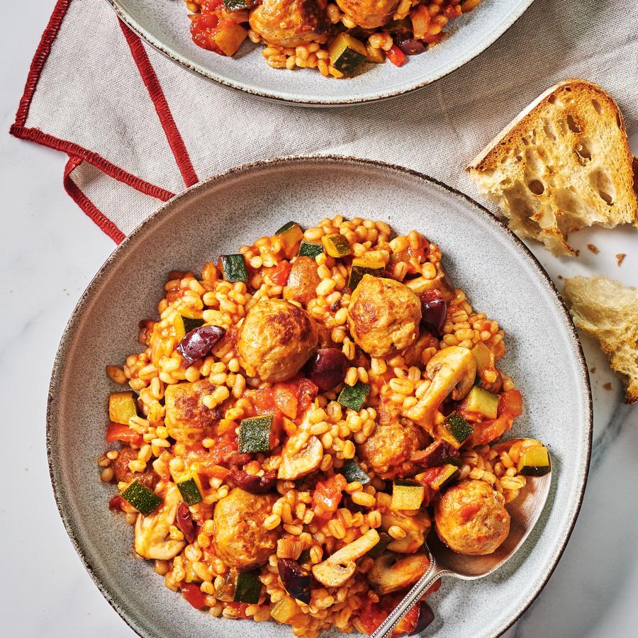 Ragoût d’orge aux boulettes de saucisses