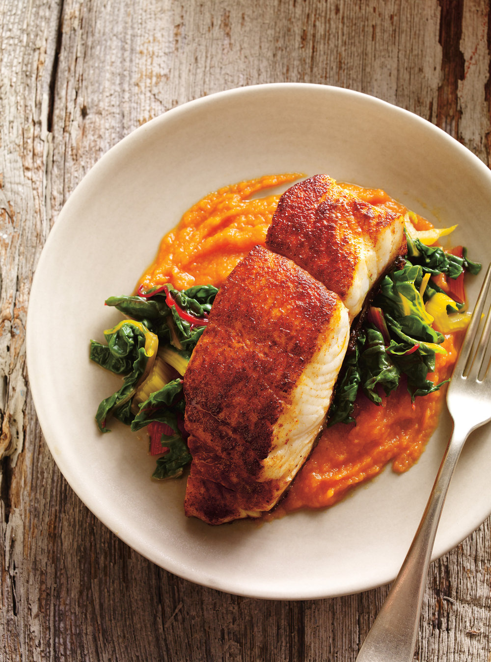 Seared Spiced Fish with Carrot Purée