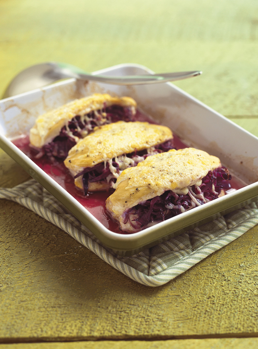 Chicken Stuffed with Goat Cheese and Red Cabbage