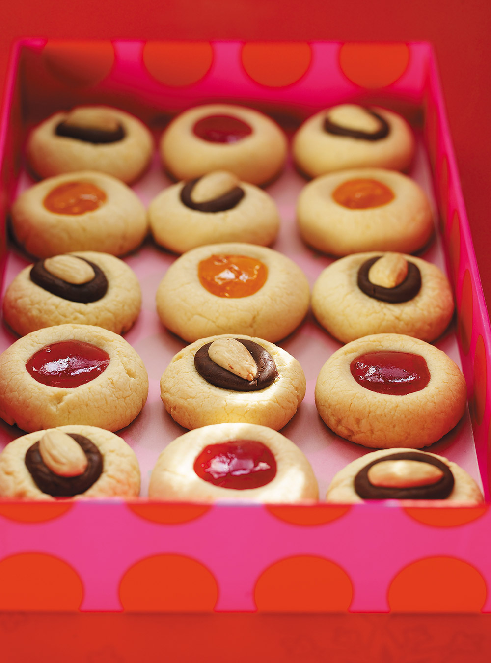 Chocolate–Almond Thumbprint Cookies