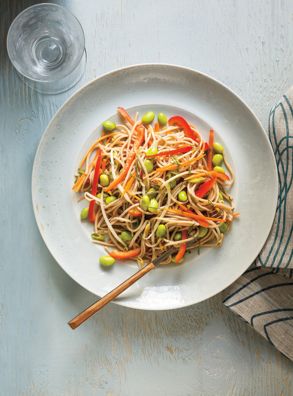 Soba Noodle, Edamame, Red Pepper and Bean Sprout Salad