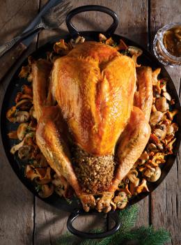 Dinde farcie au porc et aux champignons