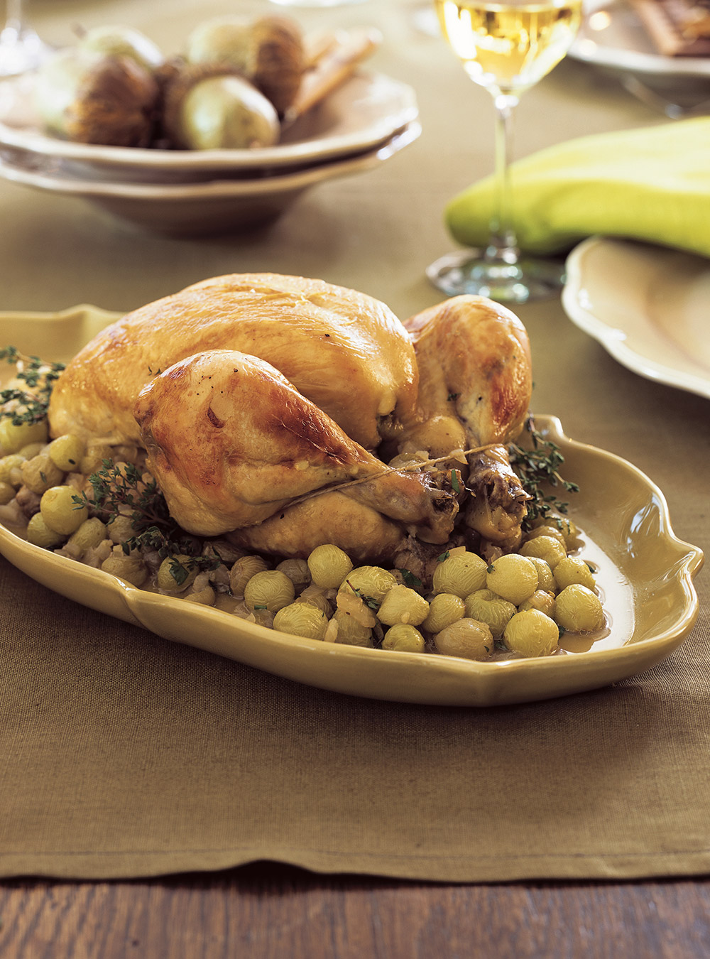 Roasted Chicken with Green Grapes   