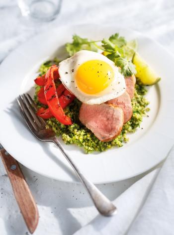 Broccoli Tabbouleh with Grilled Bell Peppers and Pork Tenderloin