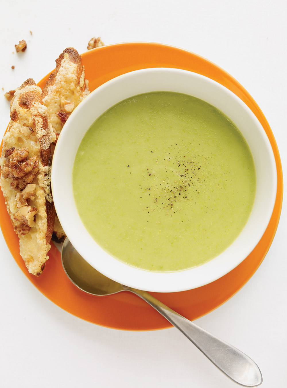 Cream of Pea Soup with Comté Cheese Toast   