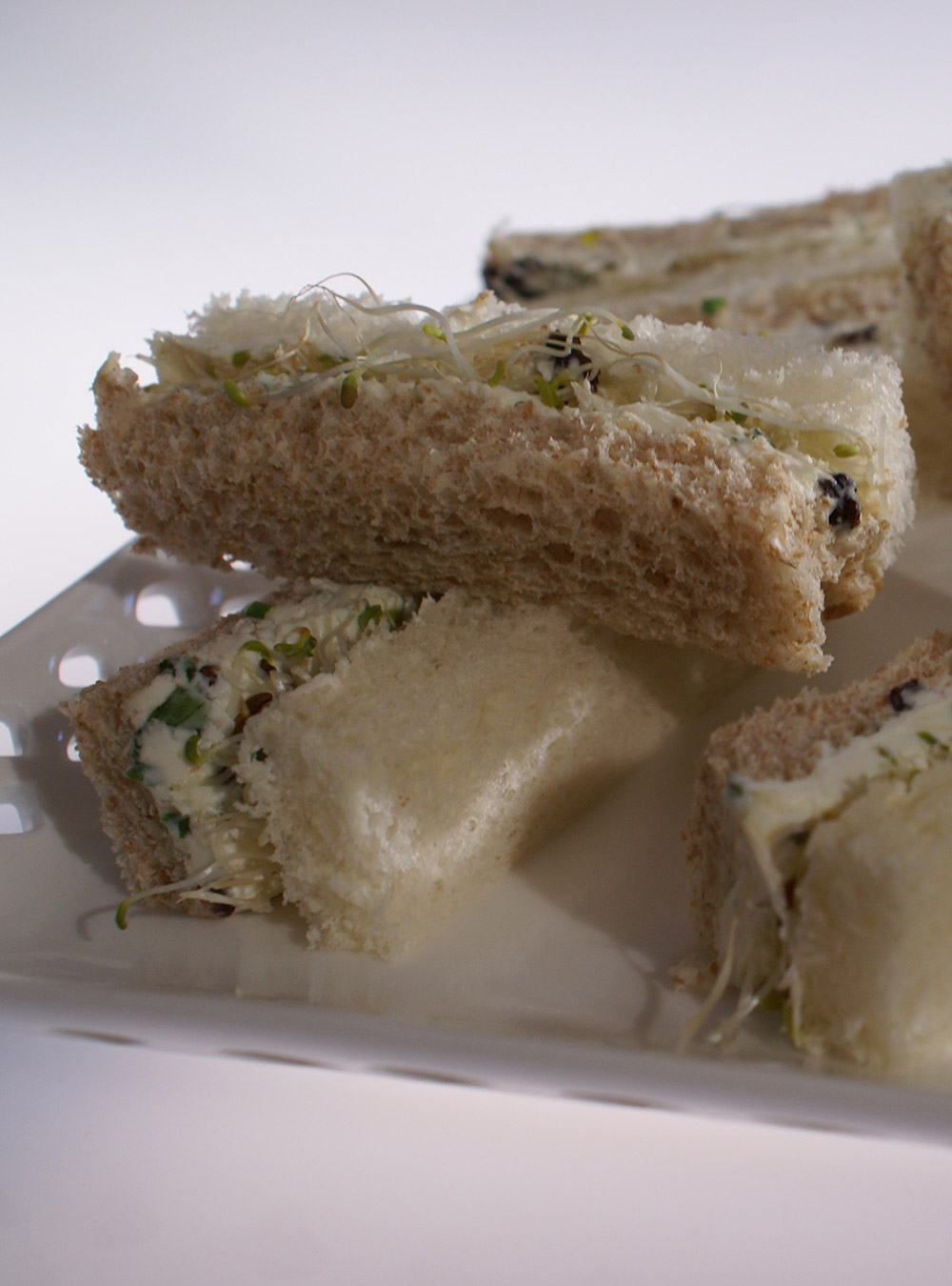 Cream cheese raisin and alfalfa sprout sandwiches