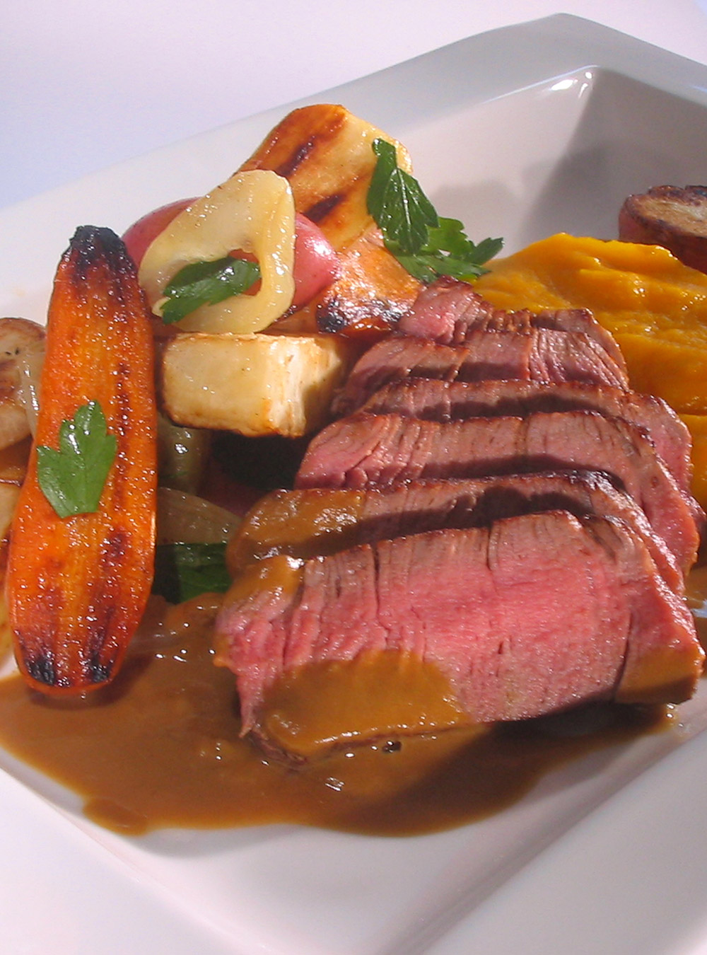 Veal Medallions with Coffee-Cognac Sauce and Squash Purée