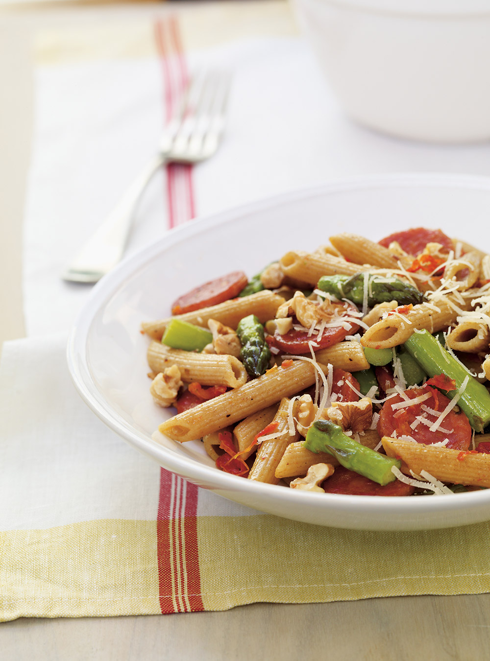 Whole Wheat Penne with Asparagus and Chorizo 