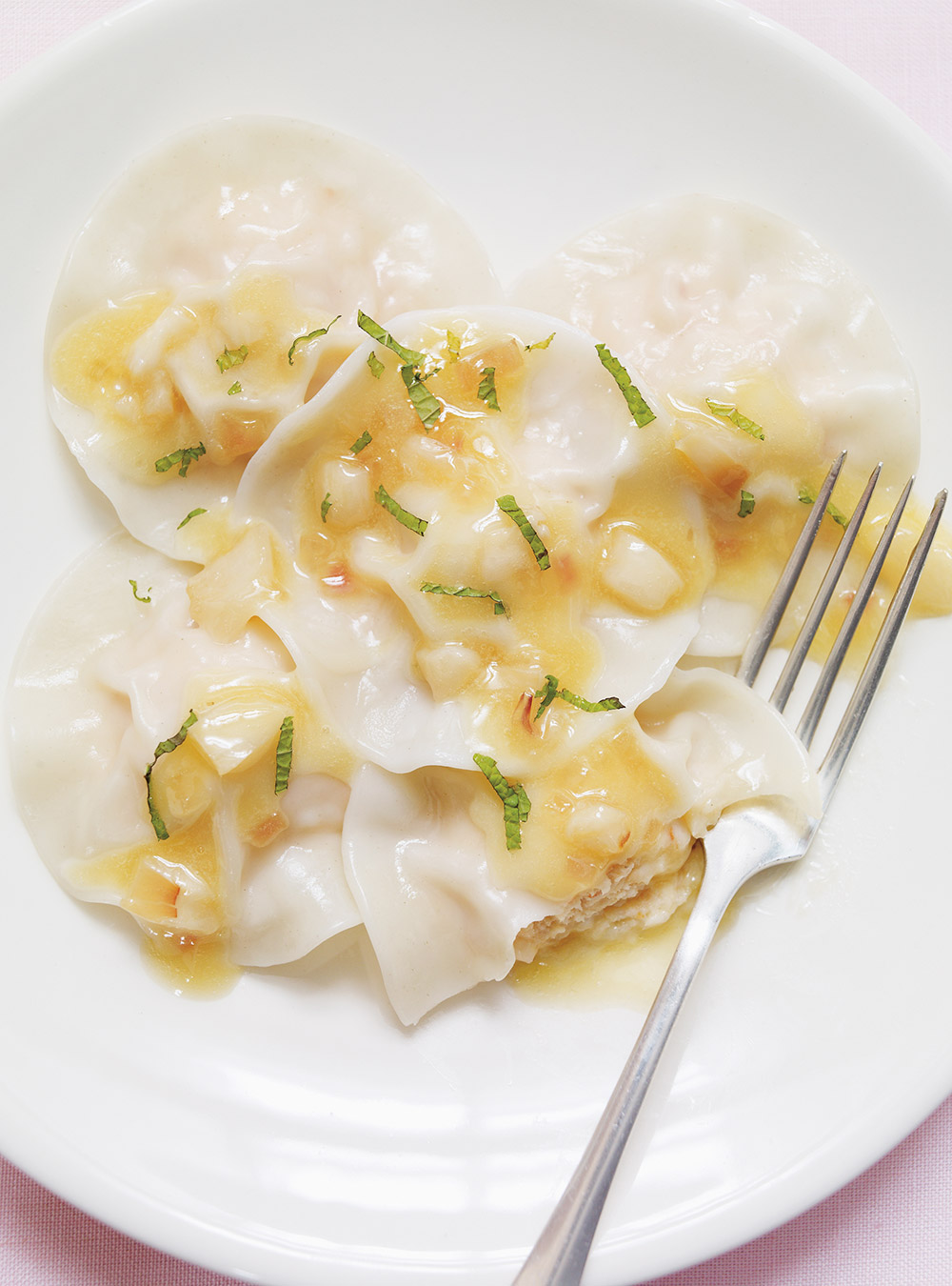 Shrimp Ravioli with Lychee Butter Sauce 