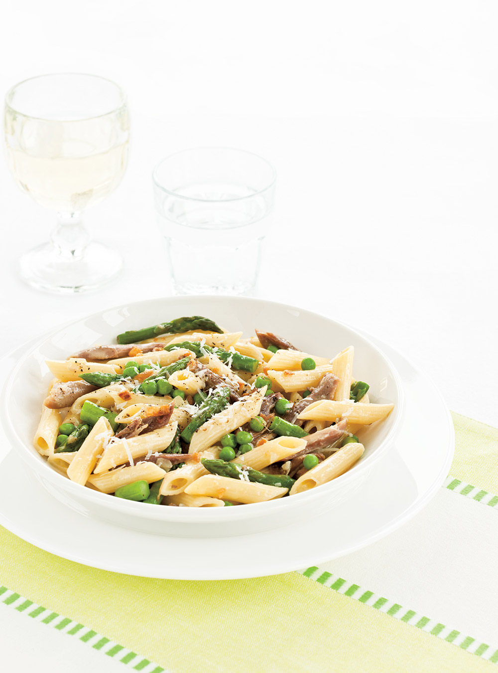 Penne with Duck Confit and Green Vegetables  