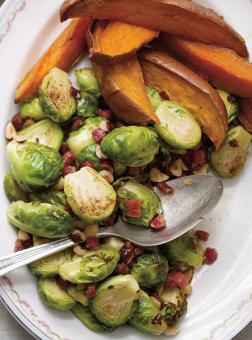 Sautéed Brussels Sprouts with Pancetta and Hazelnuts   