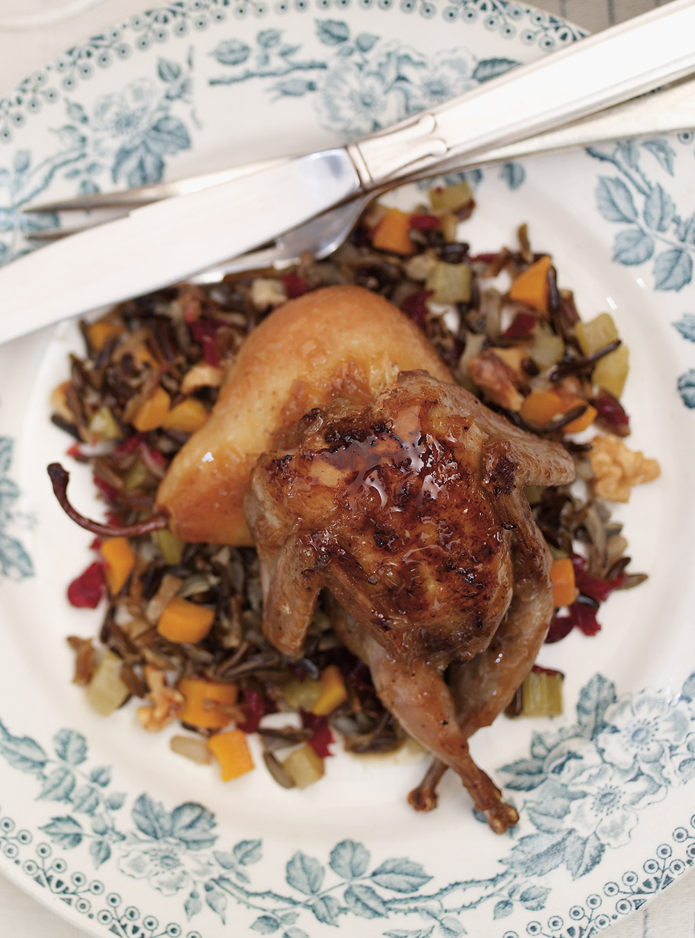 Quail and Pear with a Spiced Wine Sauce