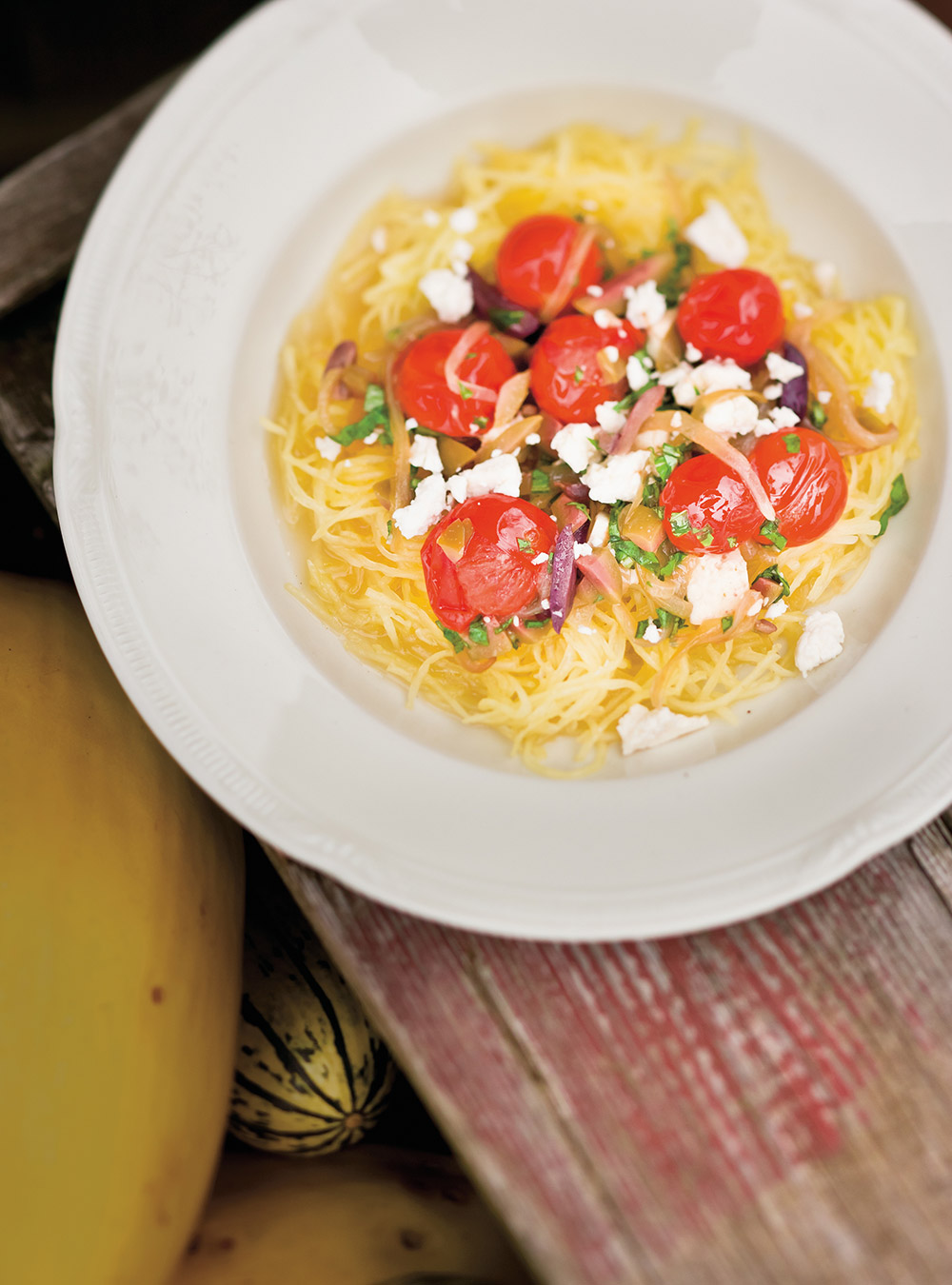 Spaghetti Squash with Onions, Tomatoes, and Olives