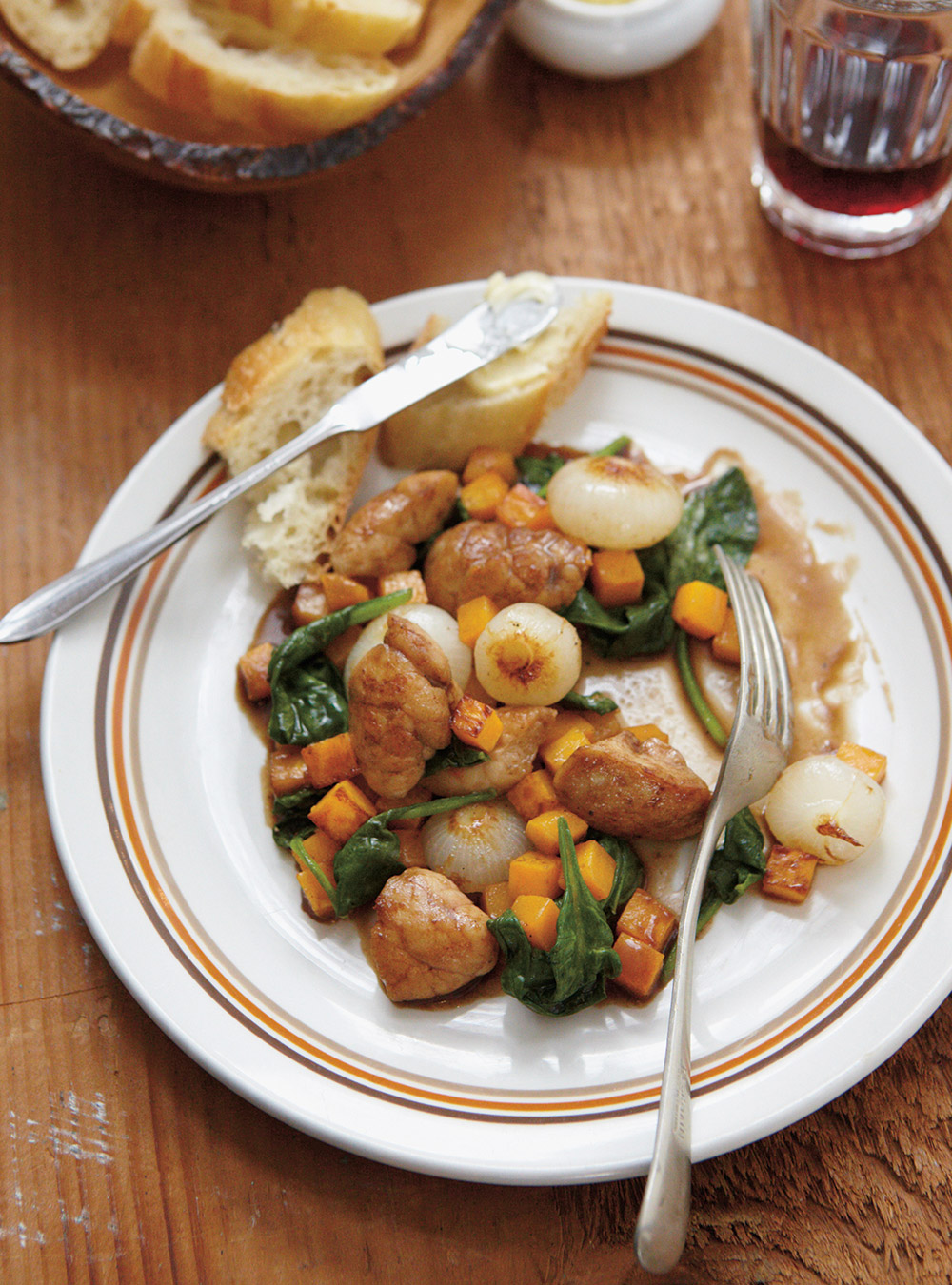 Sautéed Sweetbreads with Cipollini and Squash 