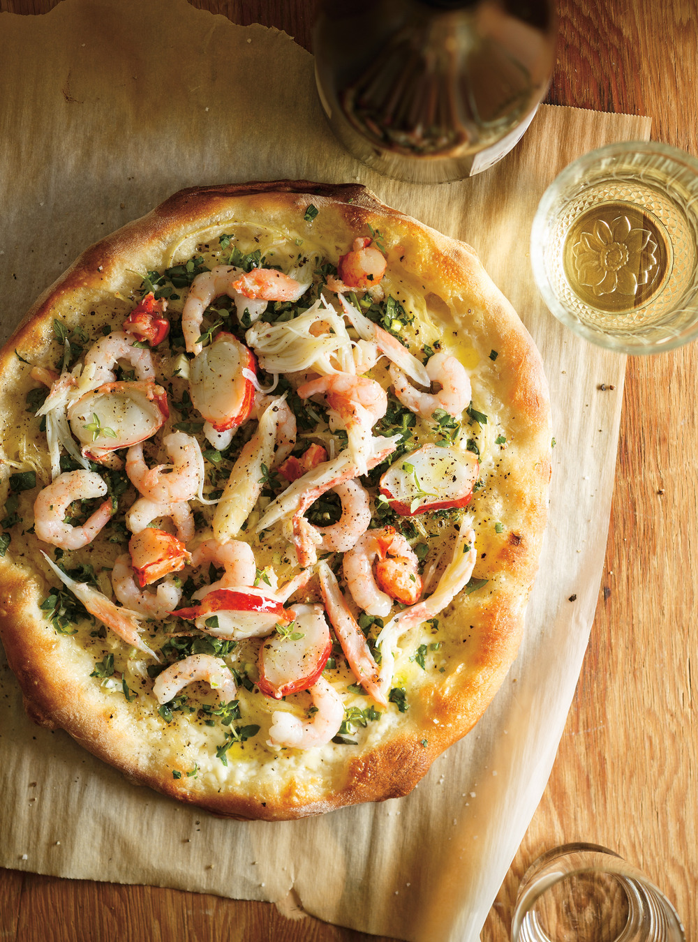 Seafood and Fresh Herb Pizza