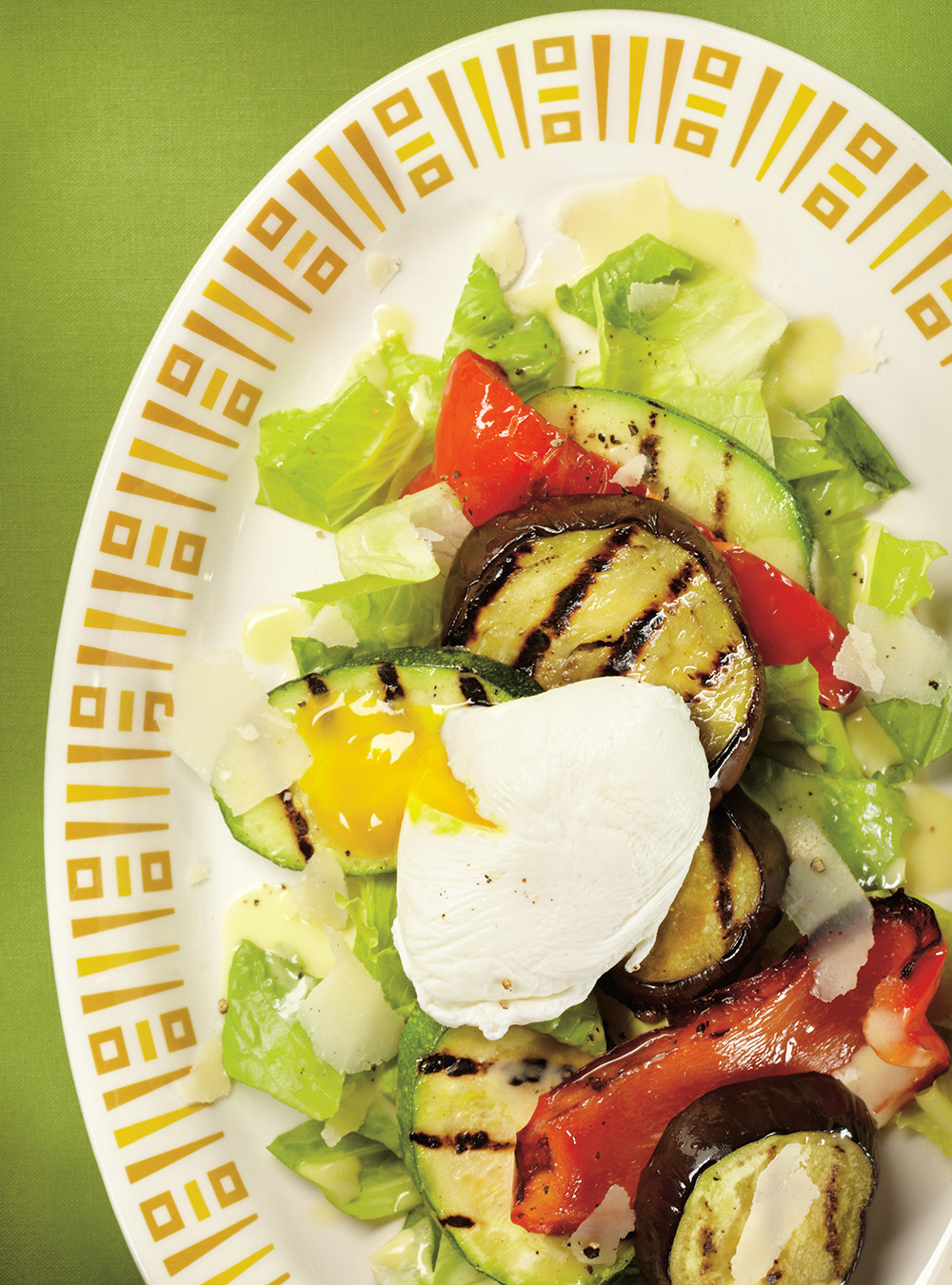 Grilled Vegetable Salad with Poached Eggs  