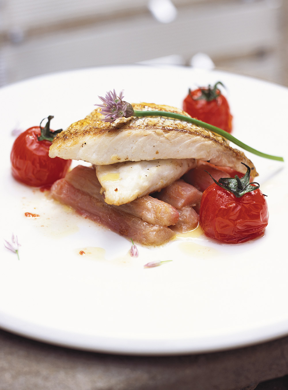 Rhubarb and Roasted Tomato Red Mullet