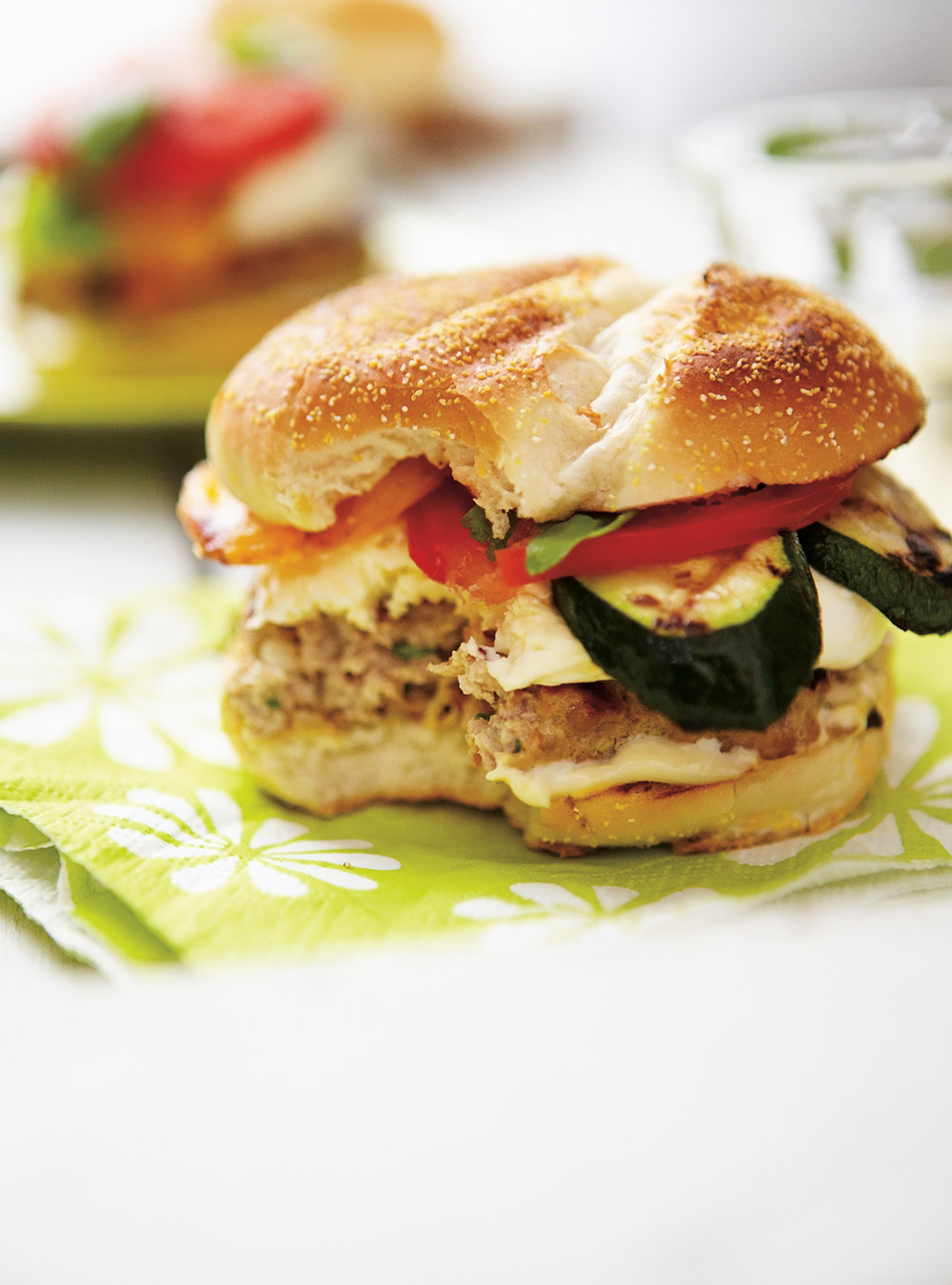 Veal Burgers with Fresh Mozzarella and Vegetables