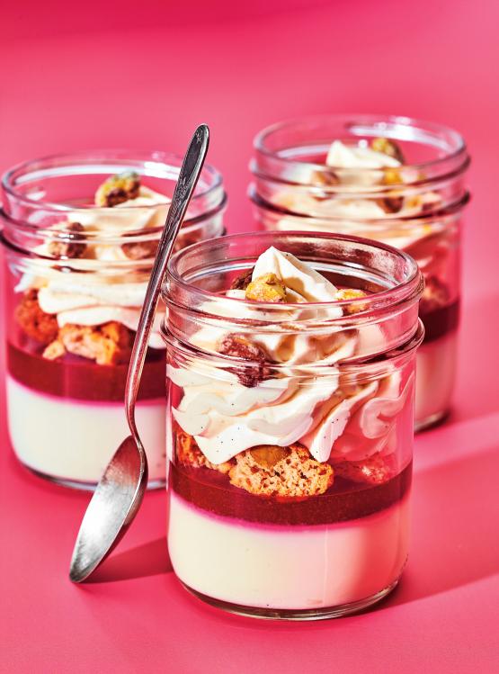 Panna Cotta in a Jar with Raspberry Jelly and Mascarpone Whipped Cream