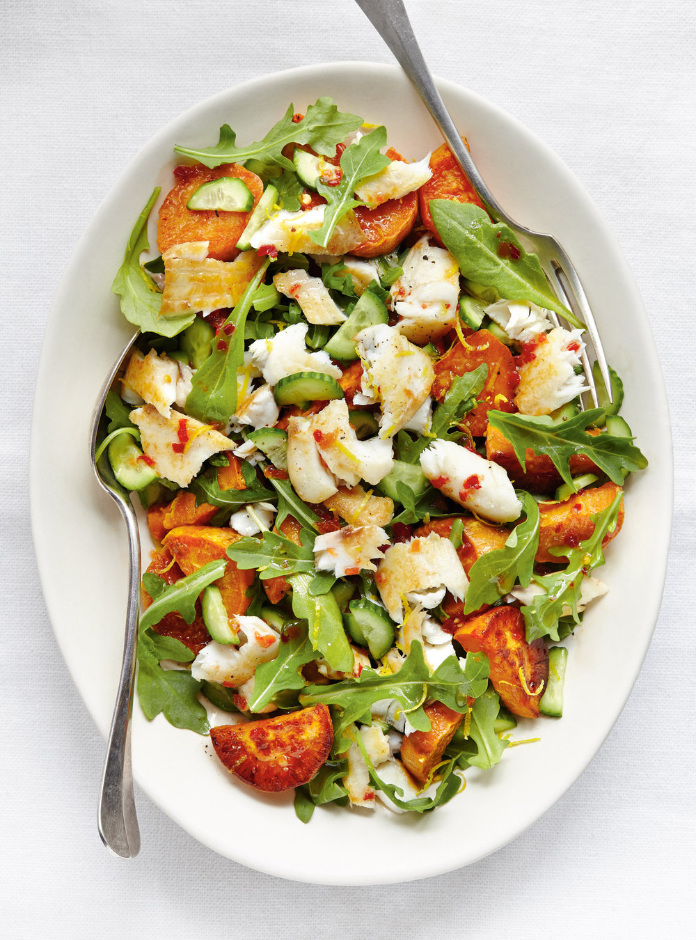 White Fish Salad with Sweet Potatoes and Basil