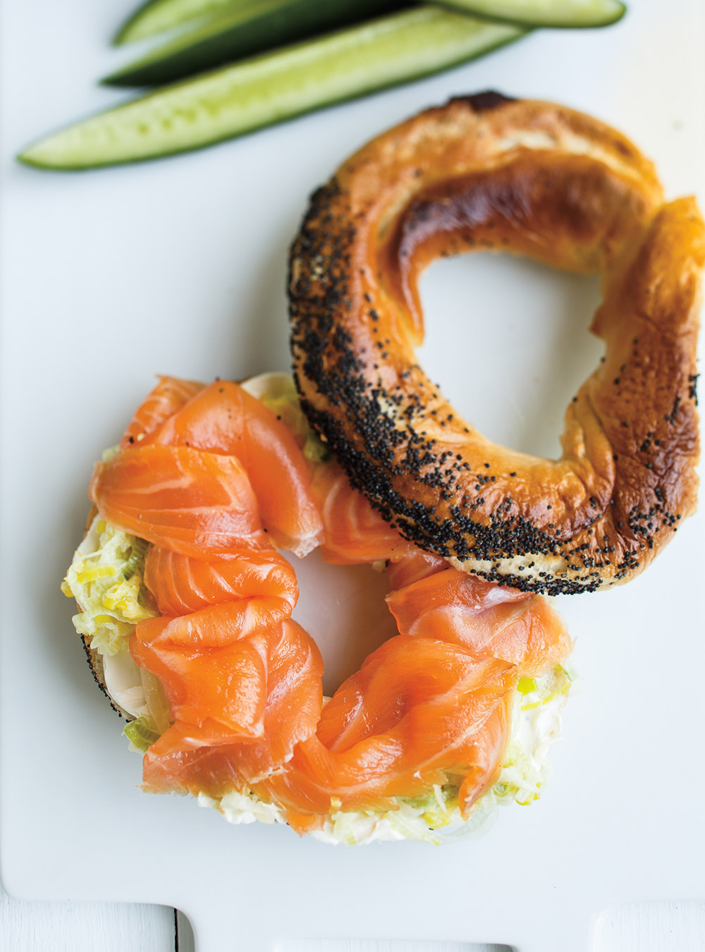 Smoked Salmon and Wilted Leek Bagels