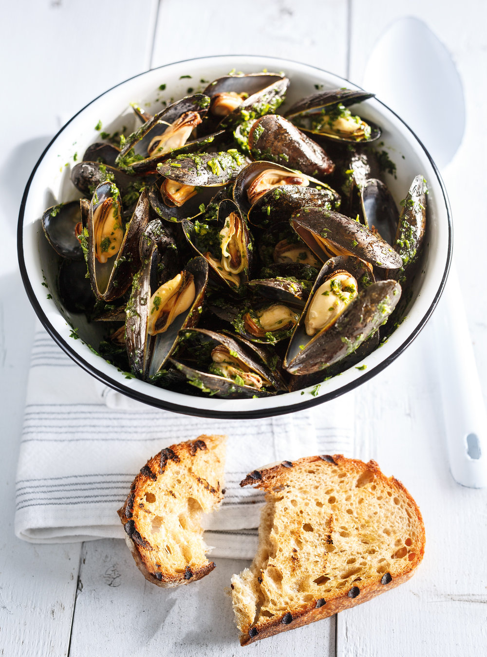 Grilled Mussels with Salsa Verde