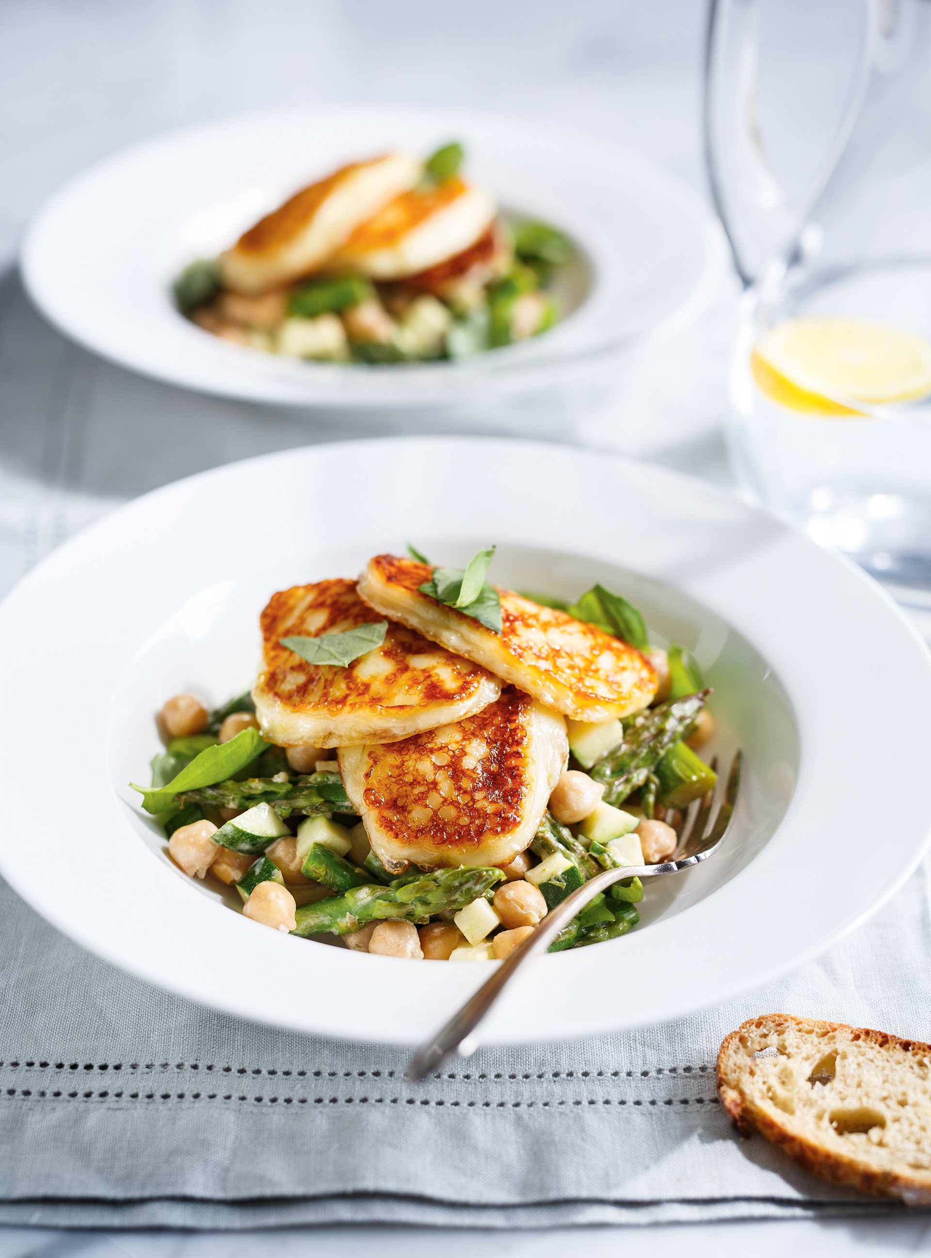 Asparagus and Chickpea Salad with Grilled Halloumi Cheese
