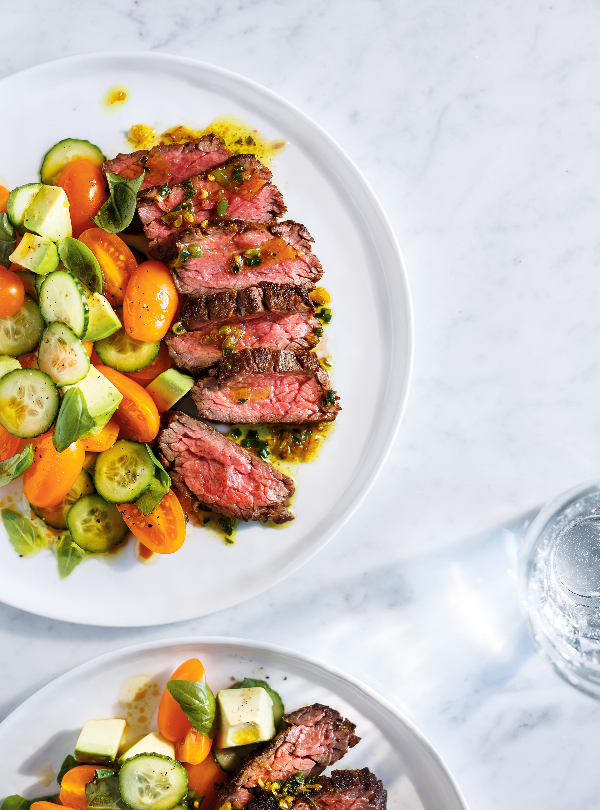 Quick Flap Steak and Tomato and Avocado Salad with Soy Sauce