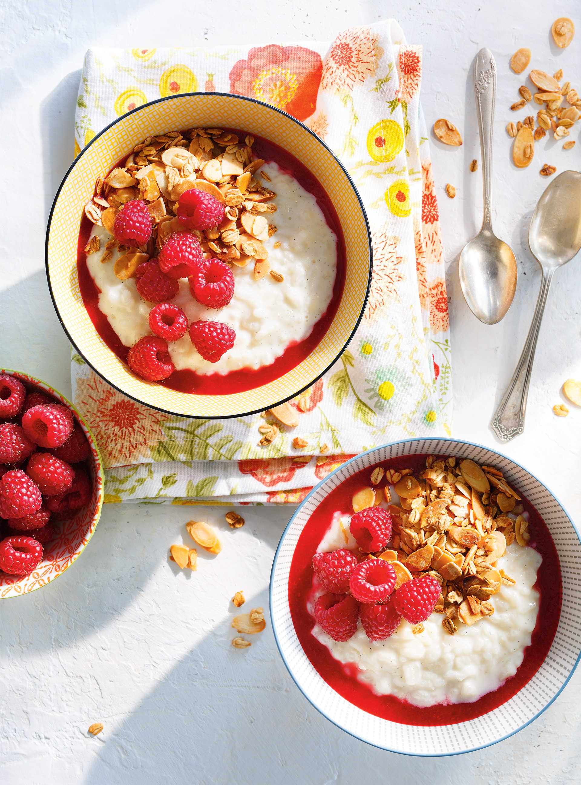 Breakfast Rice Pudding Bowls with Raspberries and Pears