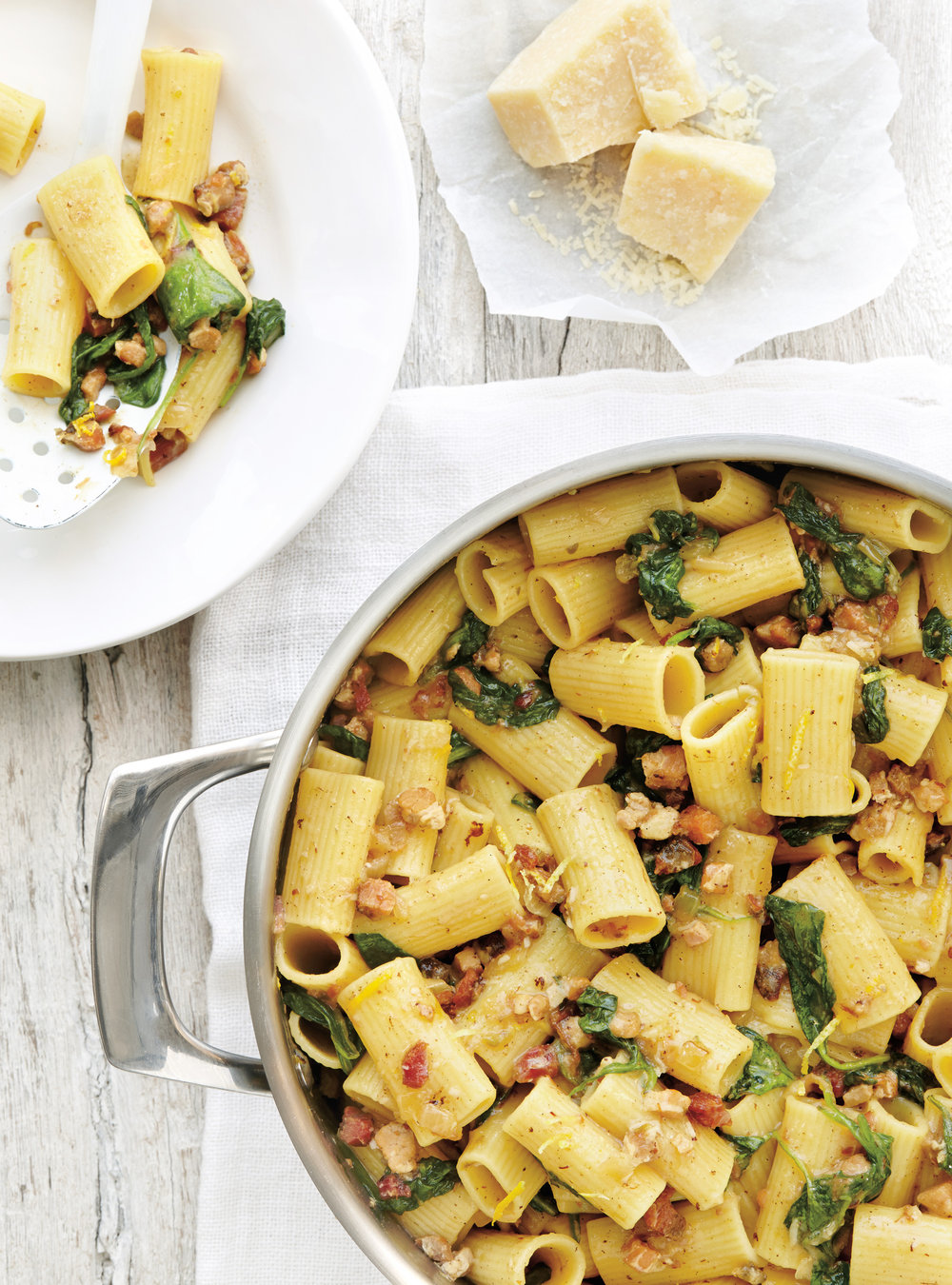 Rigatoni with Pork, Lemon and Spinach