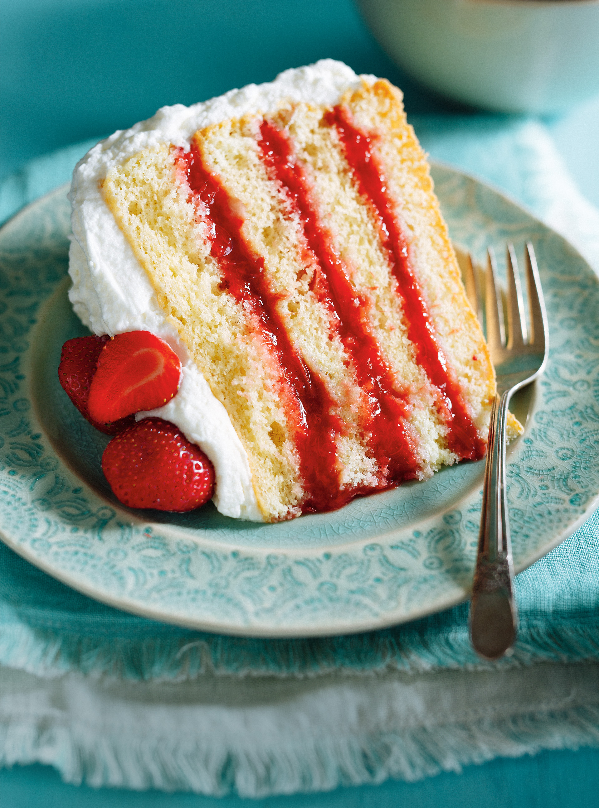 Gâteau vanille fraises-rhubarbe