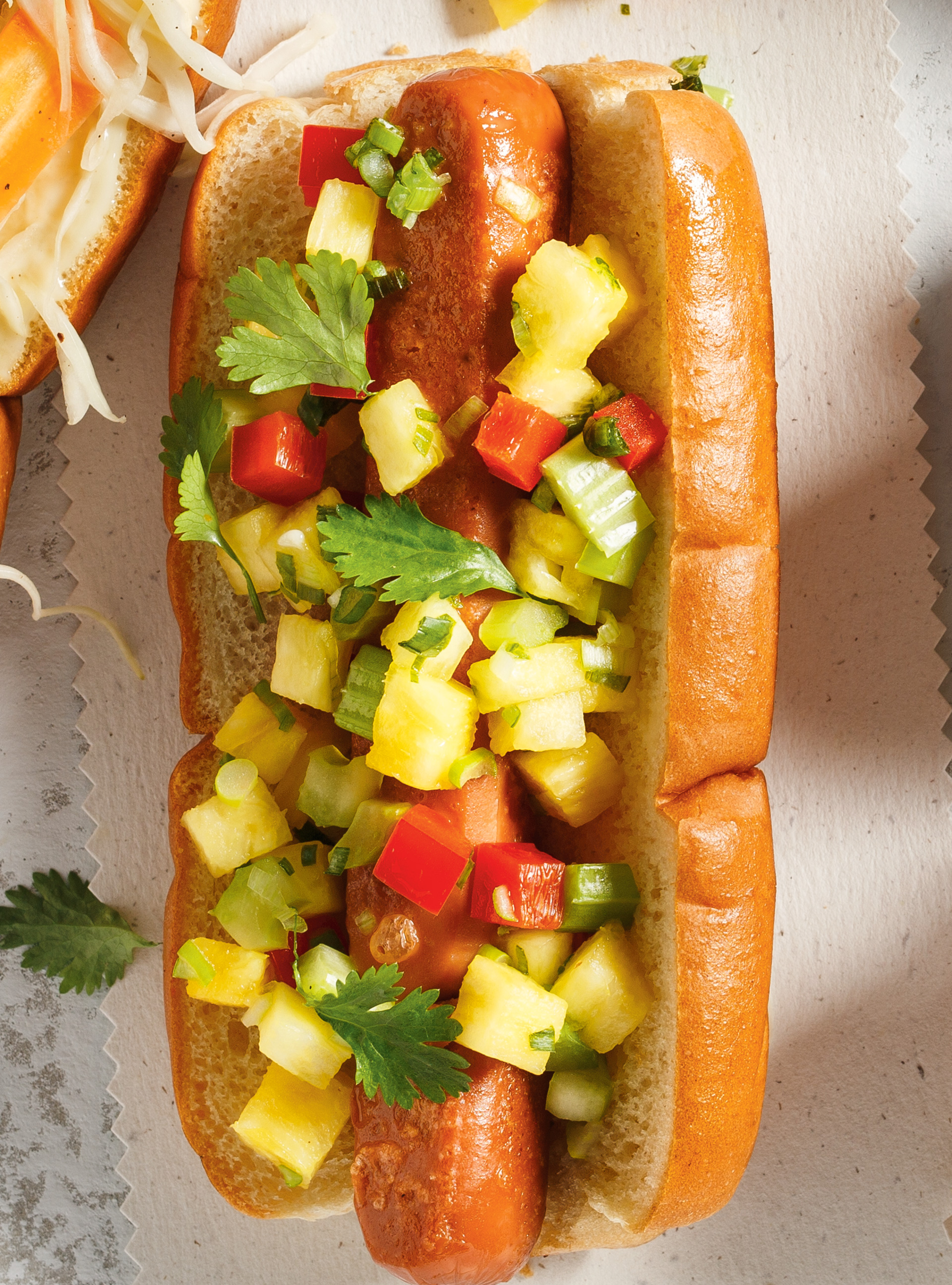 Hot Dogs with Pineapple and Red Pepper Salsa