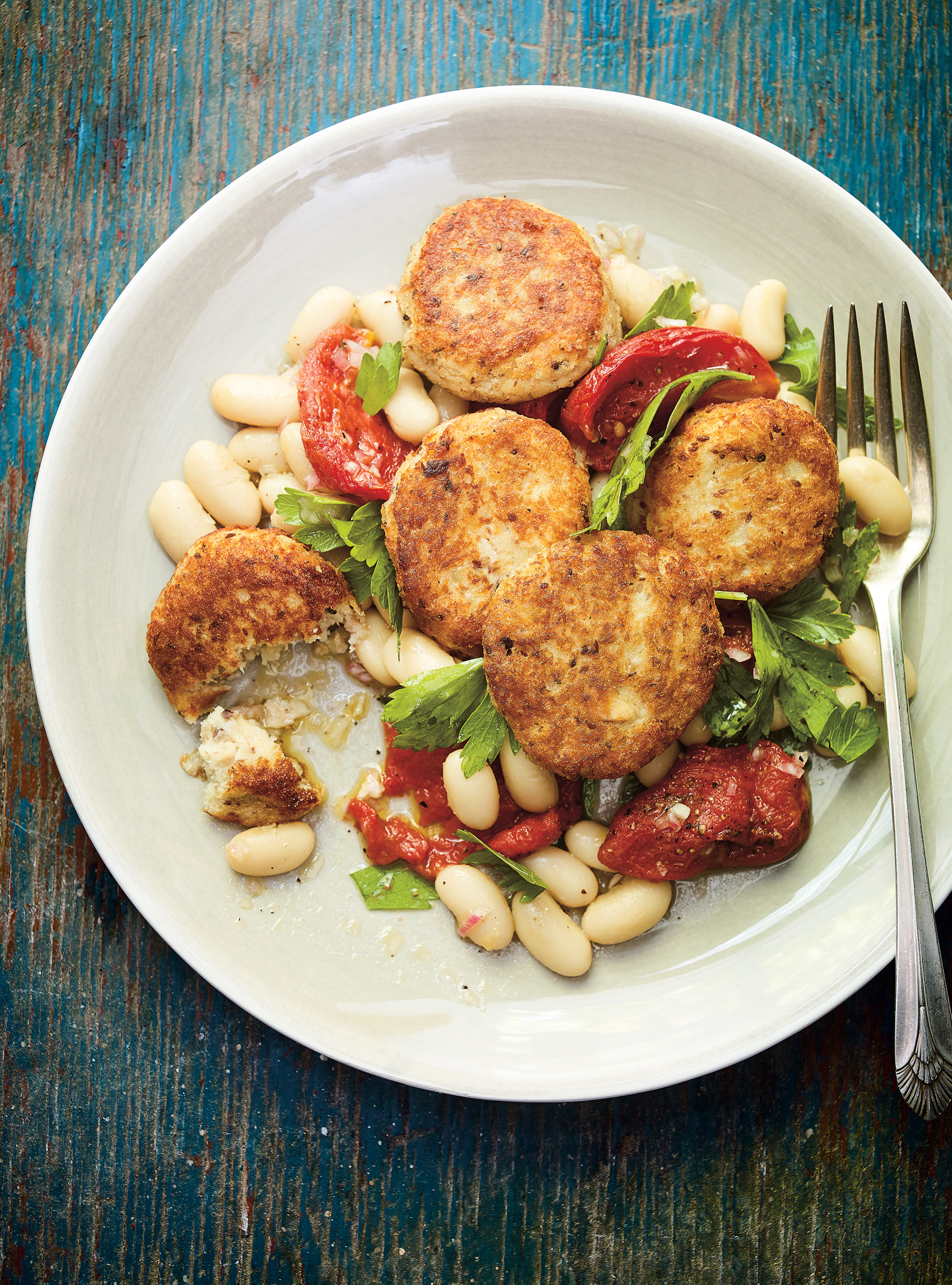Sardine Croquettes with White Bean and Tomato Confit Salad