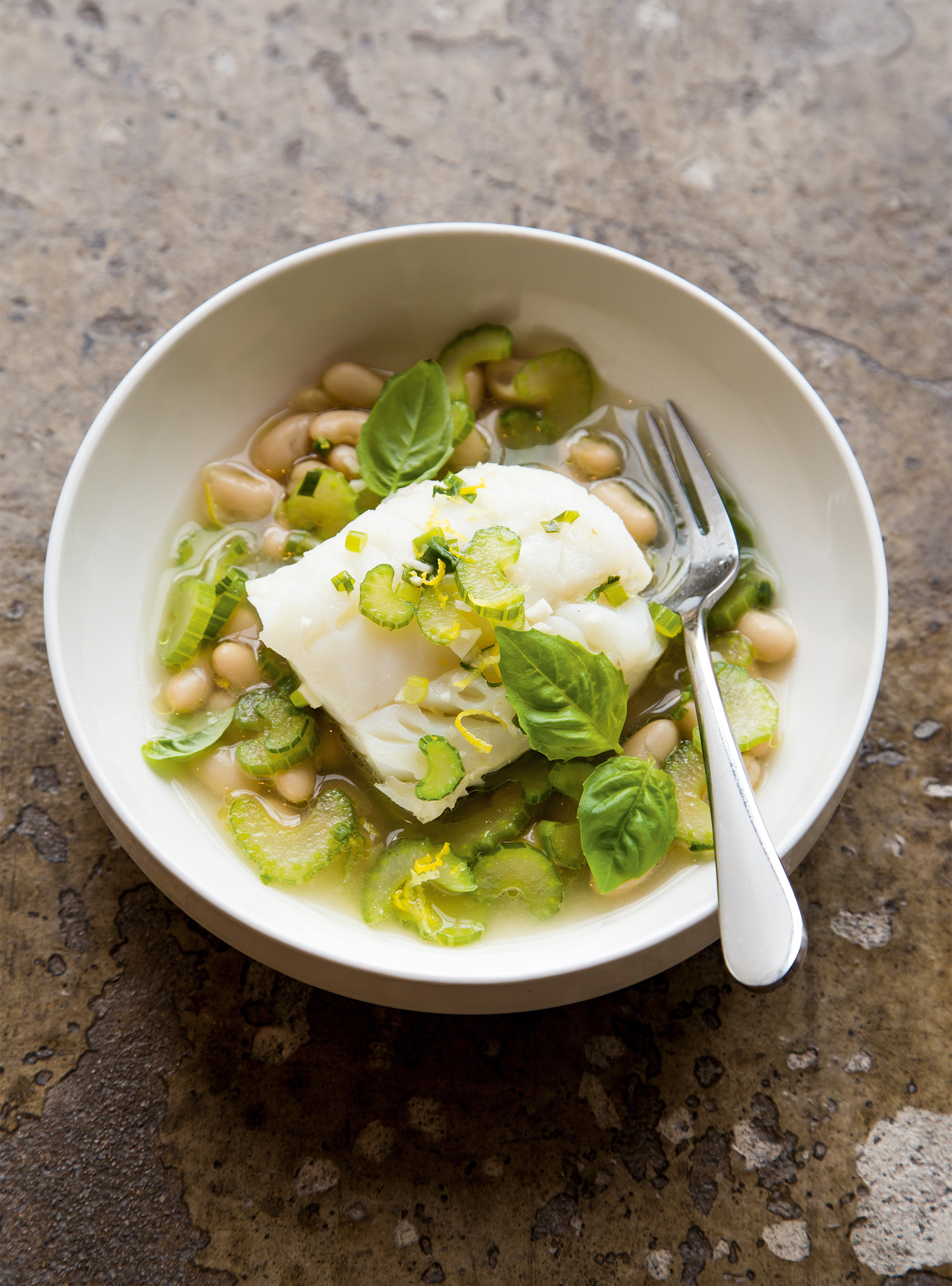 Fish with Braised Celery and White Beans