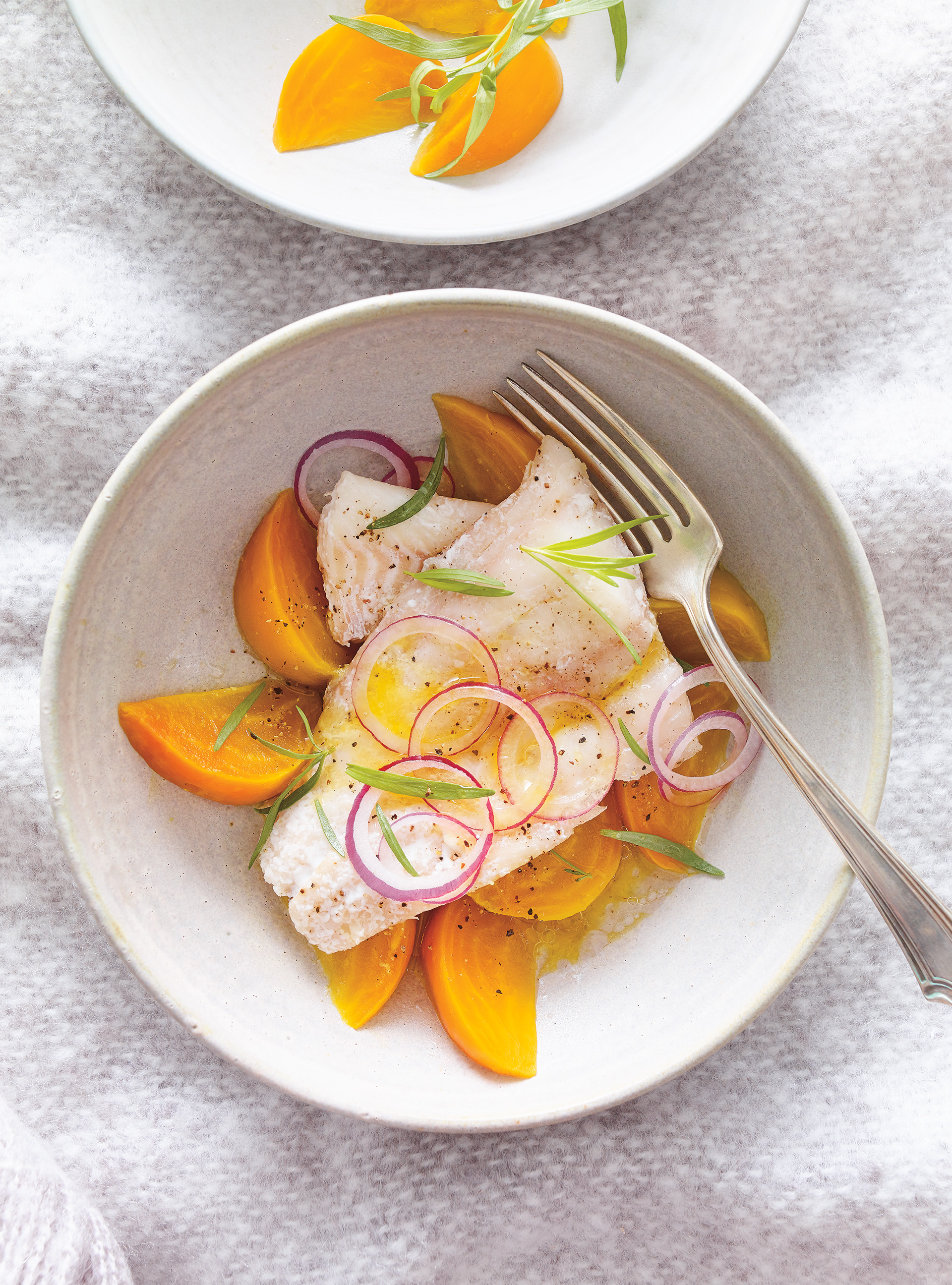 Slow Cooker Fish Confit with Tarragon Beet Salad